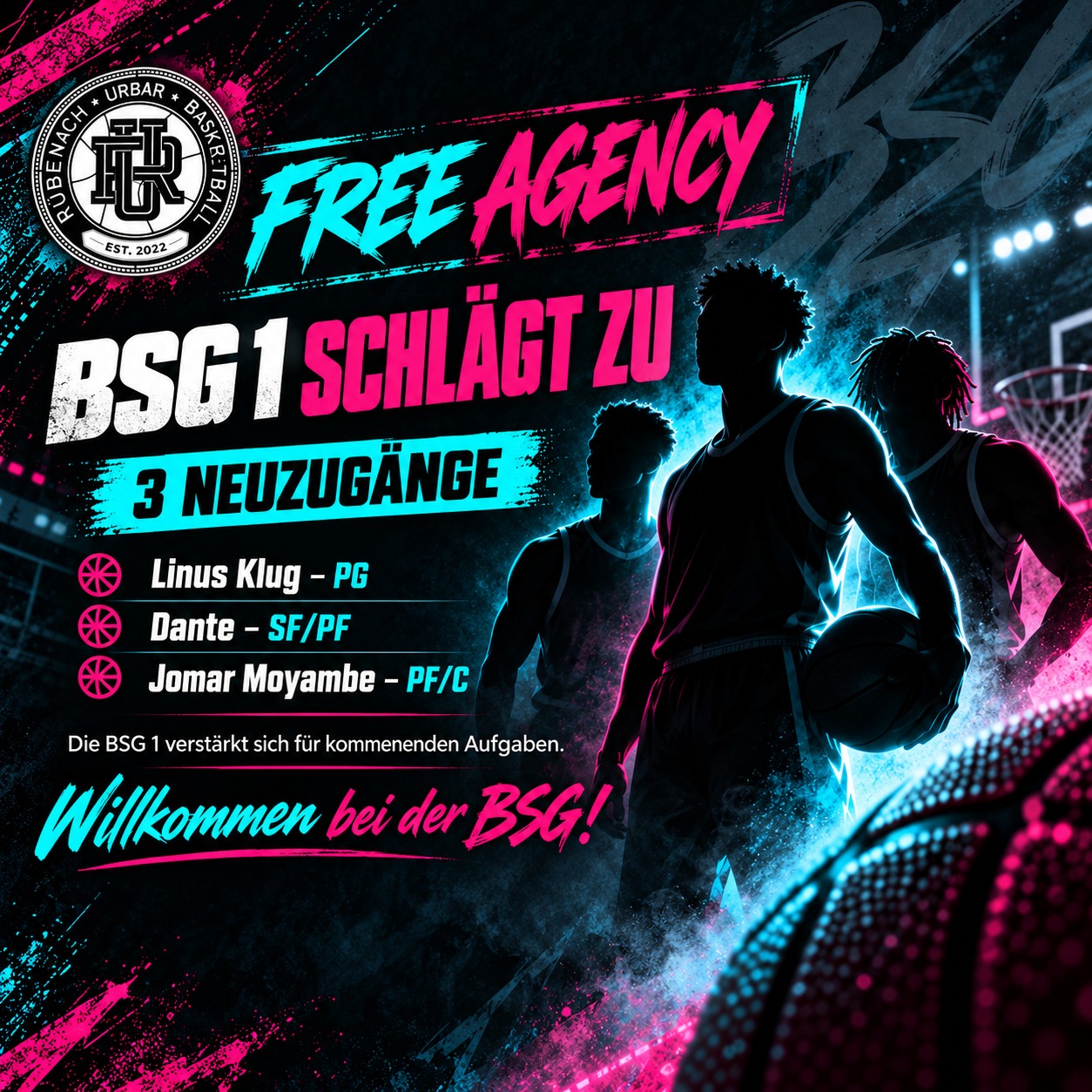 BSG 1 verpflichtet Linus Klug, Dante und Jomar Moyambe